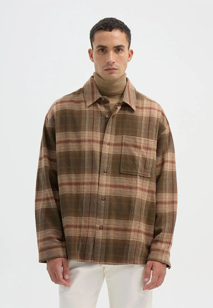 Men's Long-sleeved checked shirt with chest pocket