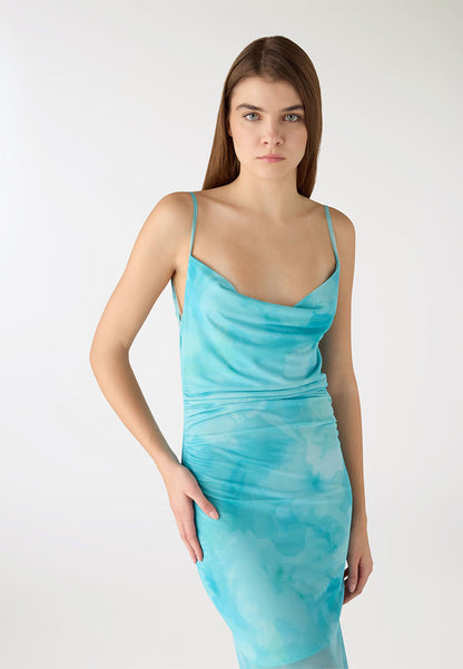 Women's Mesh Drape-Neck Midi Dress