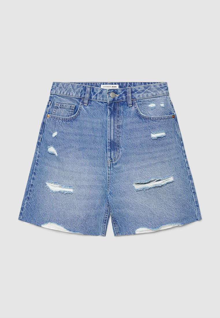 Women's Ripped Denim Bermuda Shorts