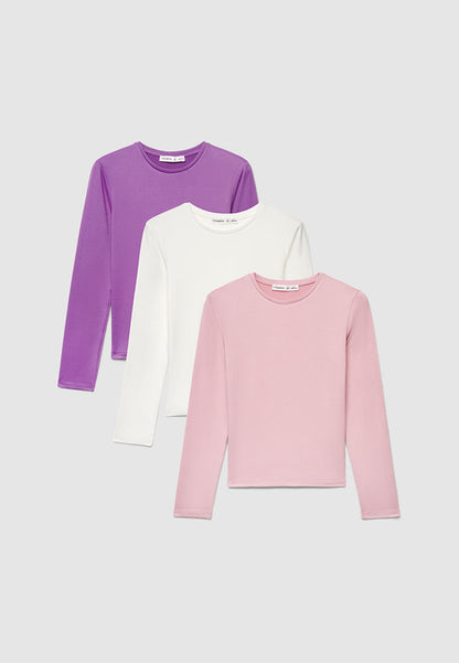 Kids' Essential Crew Neck Tees ( Pack of 3) for Girls