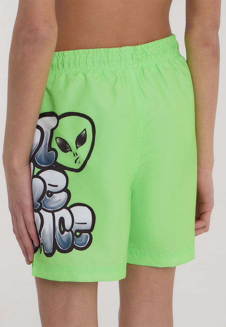 Graffiti Alien Print Swim Trunks for Boys