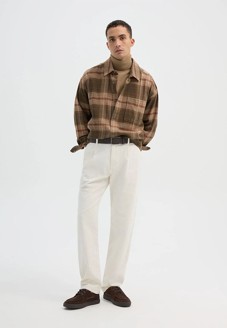 Men's Long-sleeved checked shirt with chest pocket
