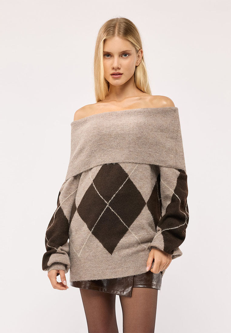 Women's Off-the-shoulder diamond-patterned top