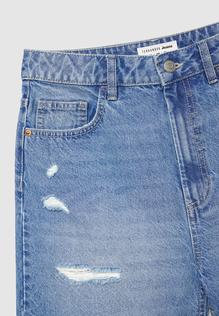 Women's Ripped Denim Bermuda Shorts