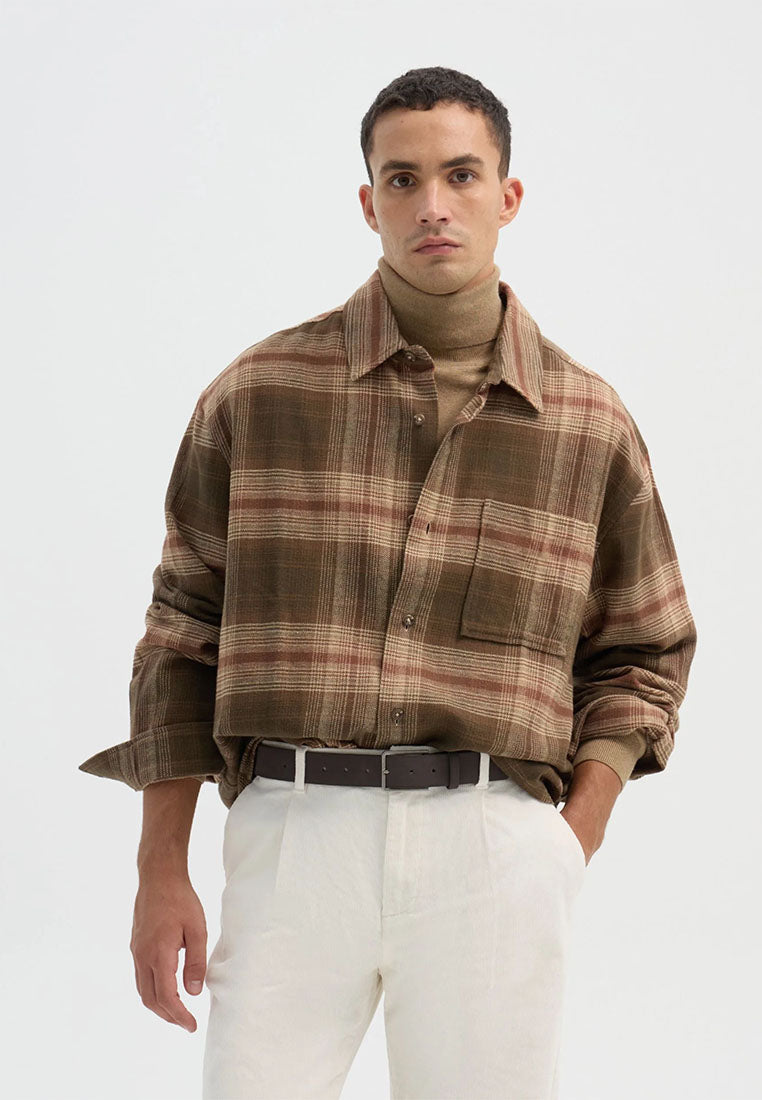 Men's Long-sleeved checked shirt with chest pocket
