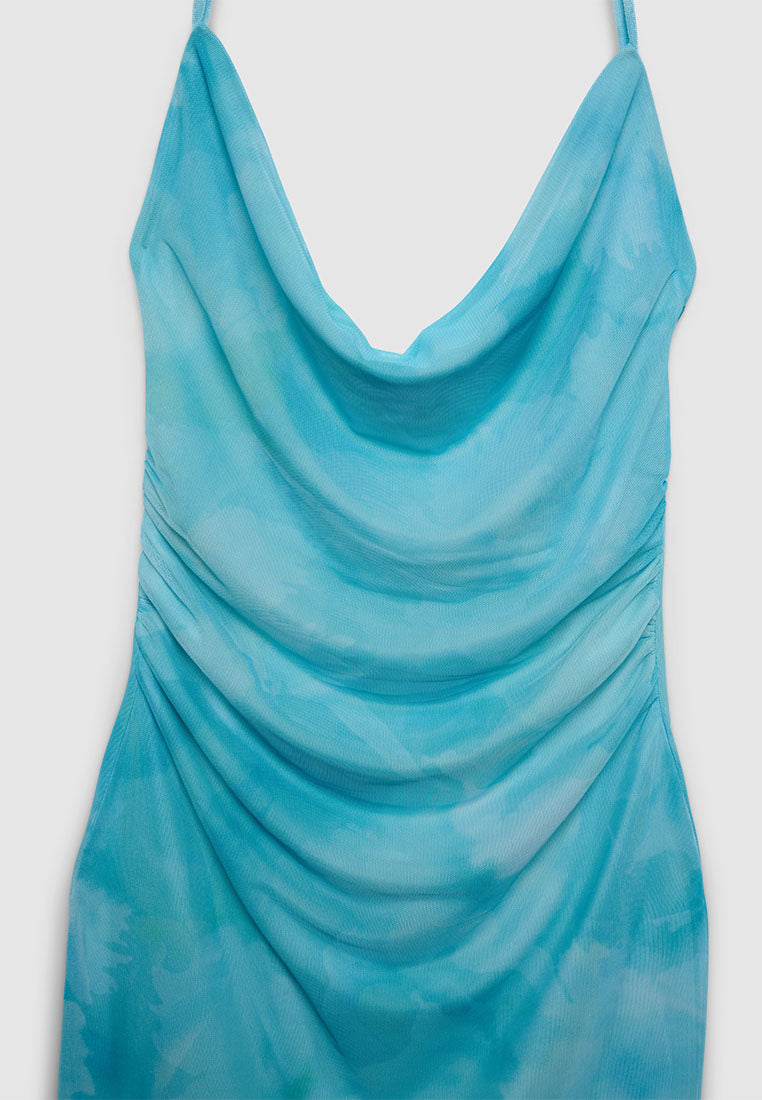 Women's Mesh Drape-Neck Midi Dress
