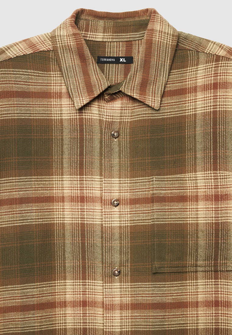 Men's Long-sleeved checked shirt with chest pocket