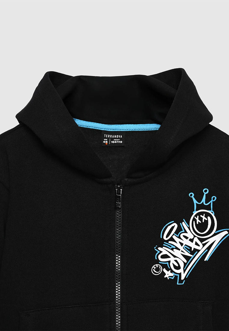 Hooded zip-up sweatshirt with bear print for Boys