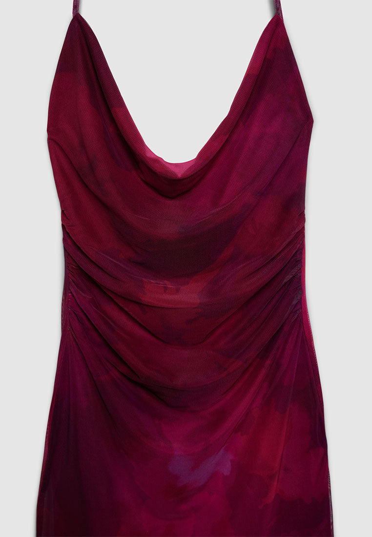 Women's Mesh Drape-Neck Midi Dress