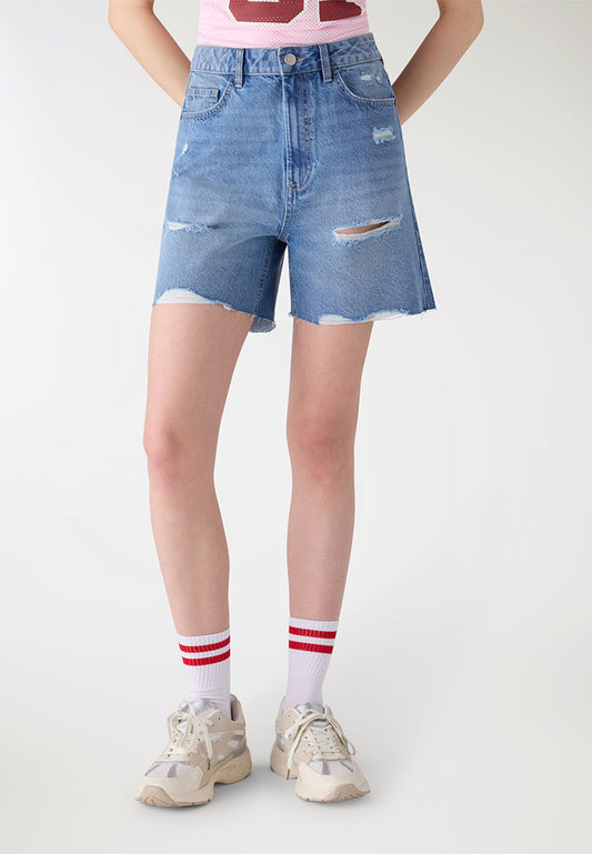 Women's Ripped Denim Bermuda Shorts