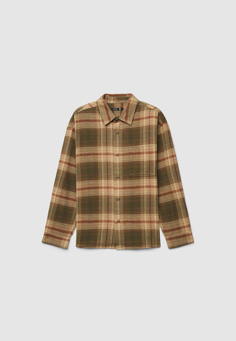 Men's Long-sleeved checked shirt with chest pocket
