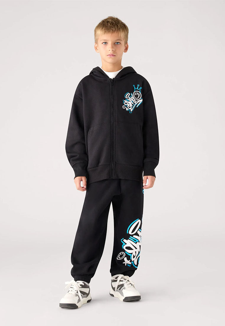 Hooded zip-up sweatshirt with bear print for Boys