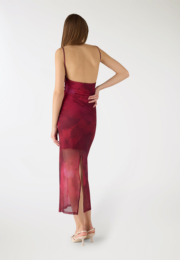Women's Mesh Drape-Neck Midi Dress