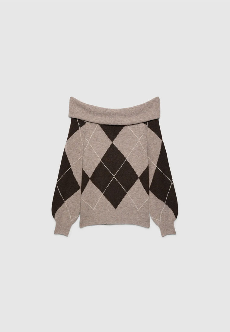 Women's Off-the-shoulder diamond-patterned top