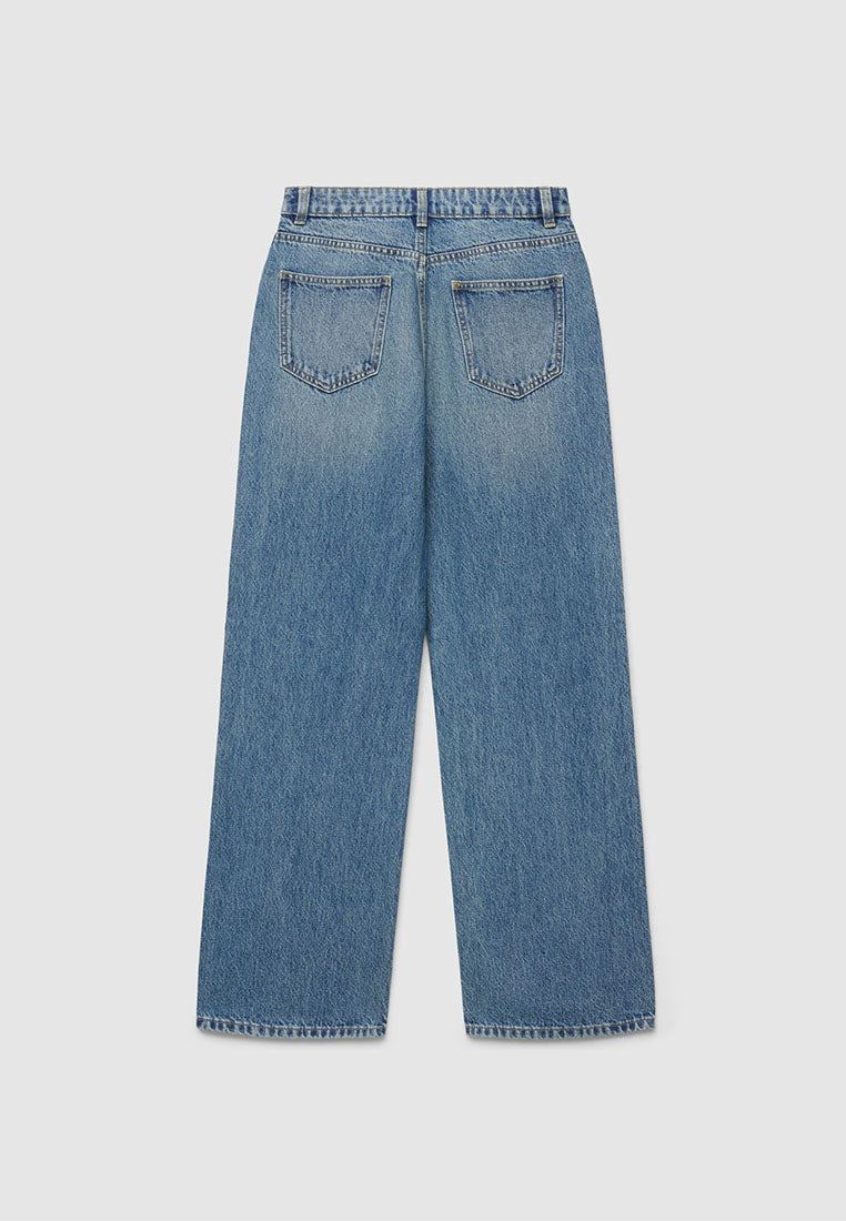 Women's Wide Leg Mid-Wash Denim Jeans
