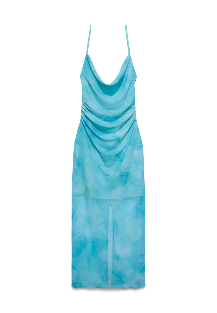Women's Mesh Drape-Neck Midi Dress