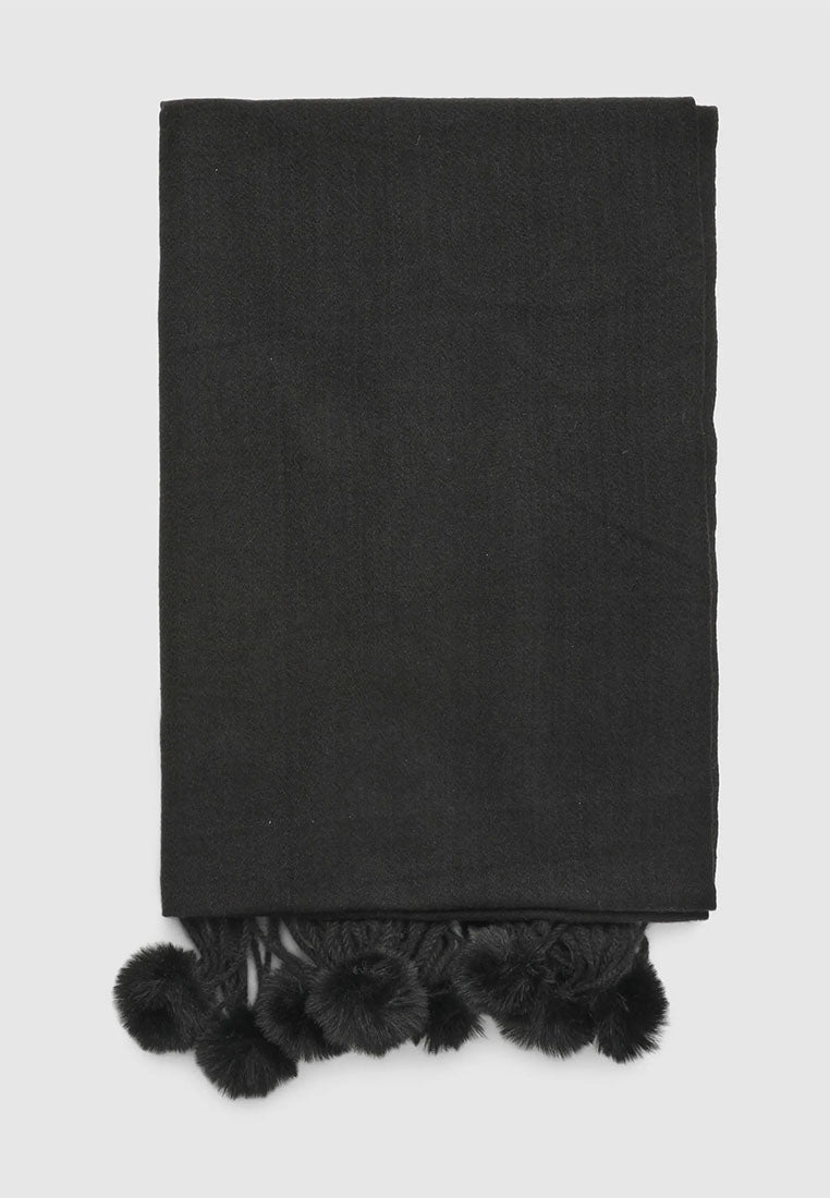 Women's Maxi scarf with pom pom and fringes