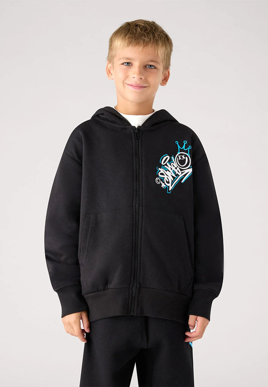 Hooded zip-up sweatshirt with bear print for Boys