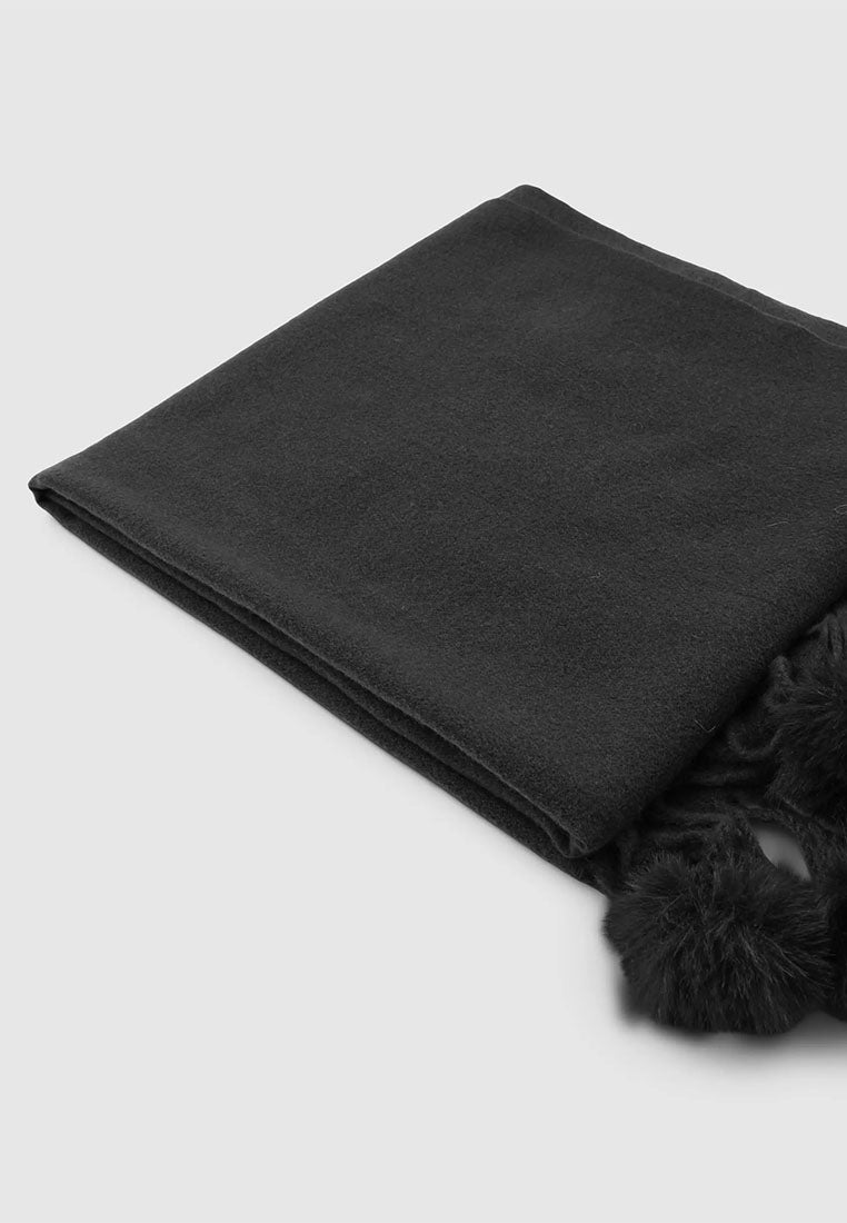 Women's Maxi scarf with pom pom and fringes