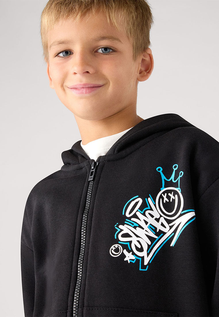 Hooded zip-up sweatshirt with bear print for Boys