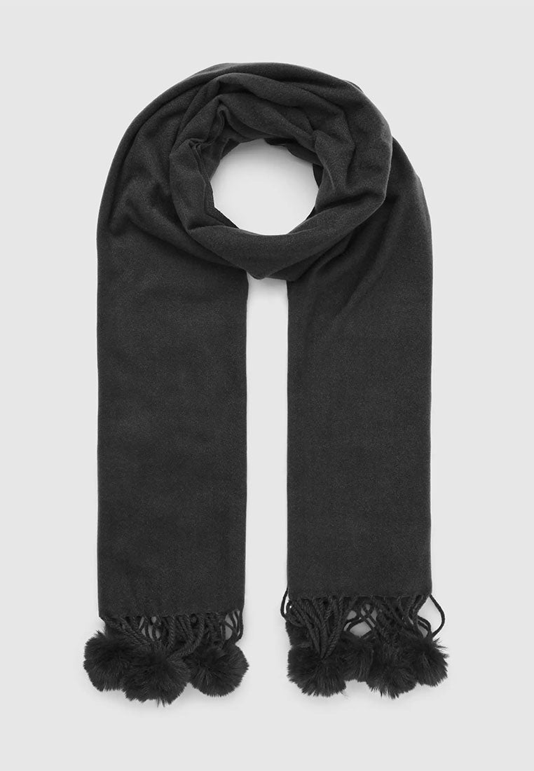 Women's Maxi scarf with pom pom and fringes