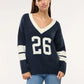 Women's Inlaid Number V-neck Sweater