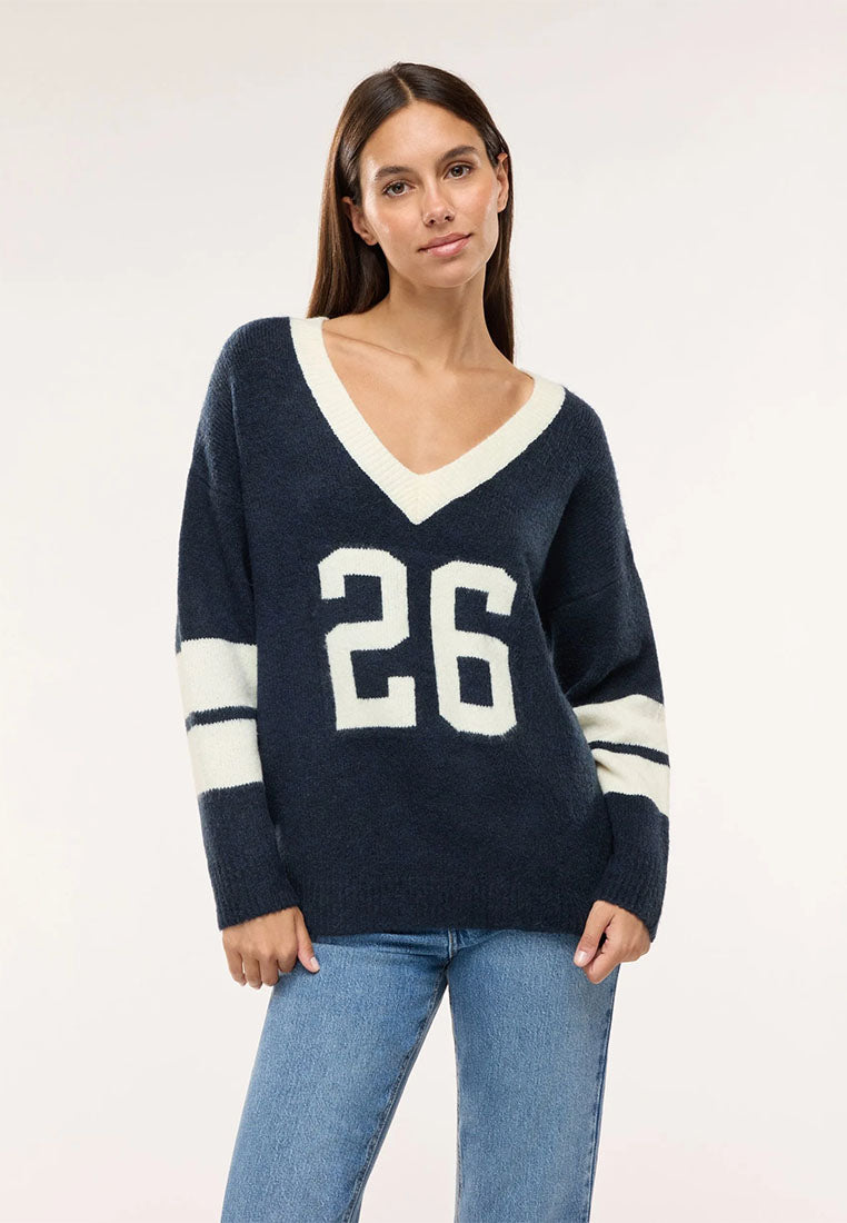Women's Inlaid Number V-neck Sweater