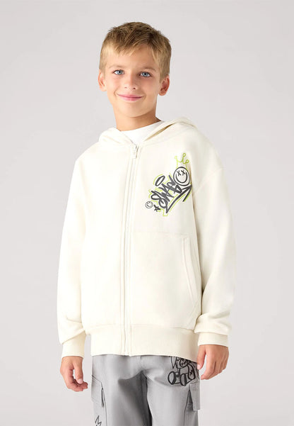 Hooded zip-up sweatshirt with bear print for Boys