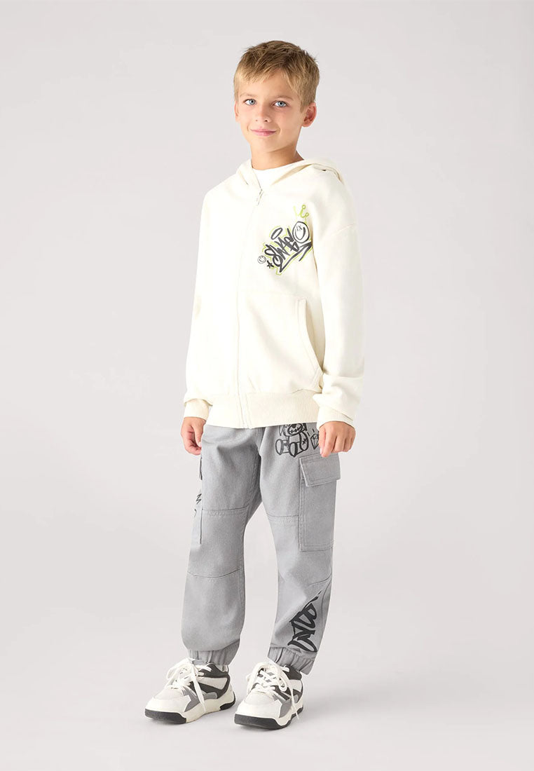 Hooded zip-up sweatshirt with bear print for Boys