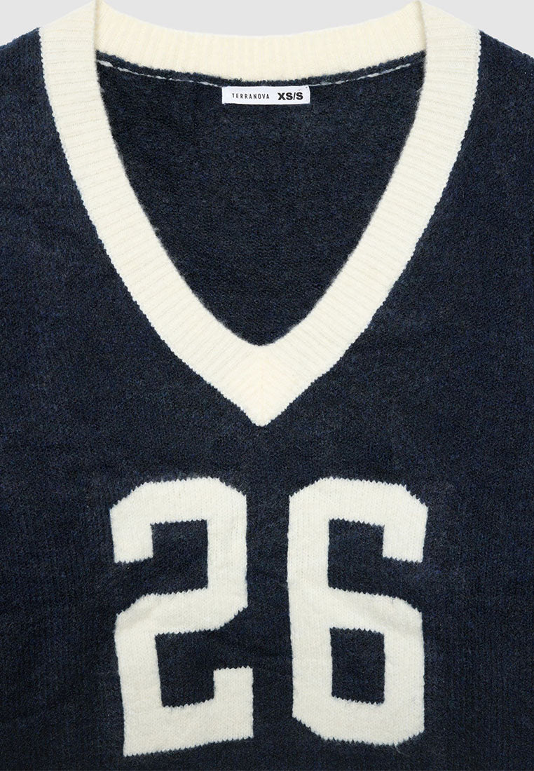 Women's Inlaid Number V-neck Sweater