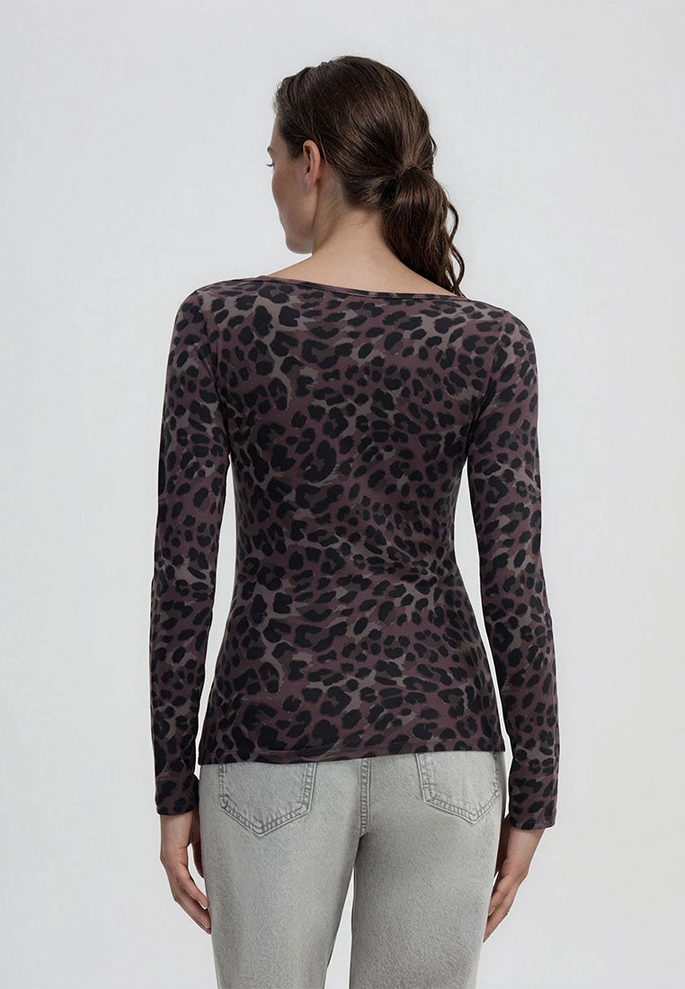 Women's Long-sleeved animalier V-neck T-shirt