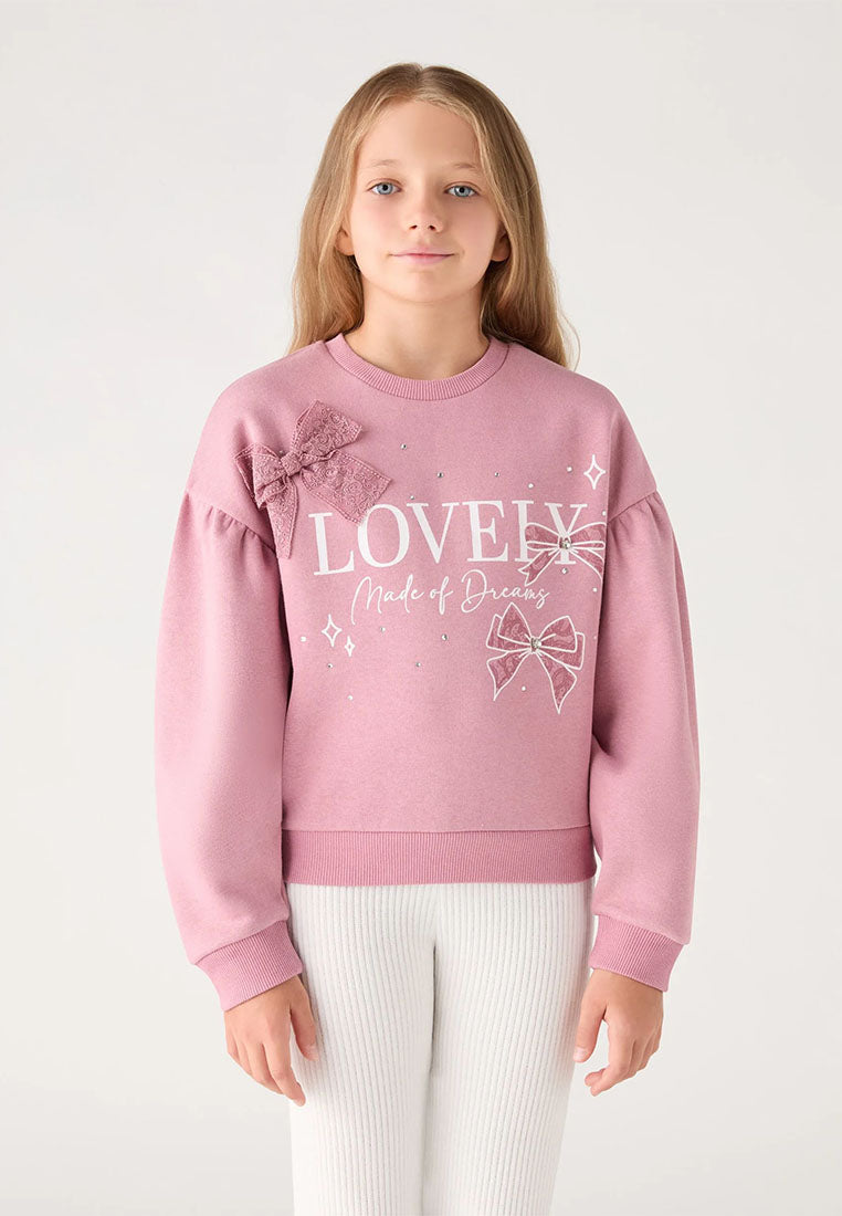 Sweatshirt with print and glitter effect bow for Girls
