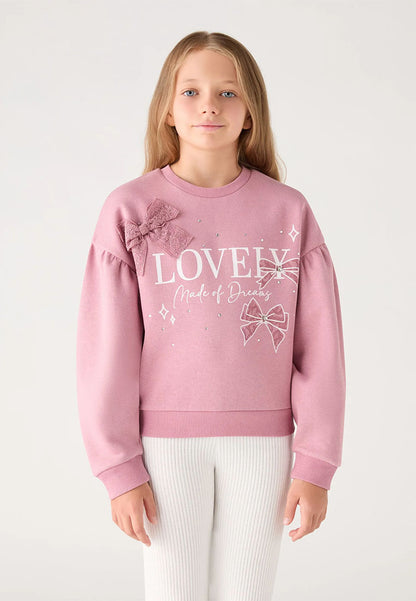 Sweatshirt with print and glitter effect bow for Girls