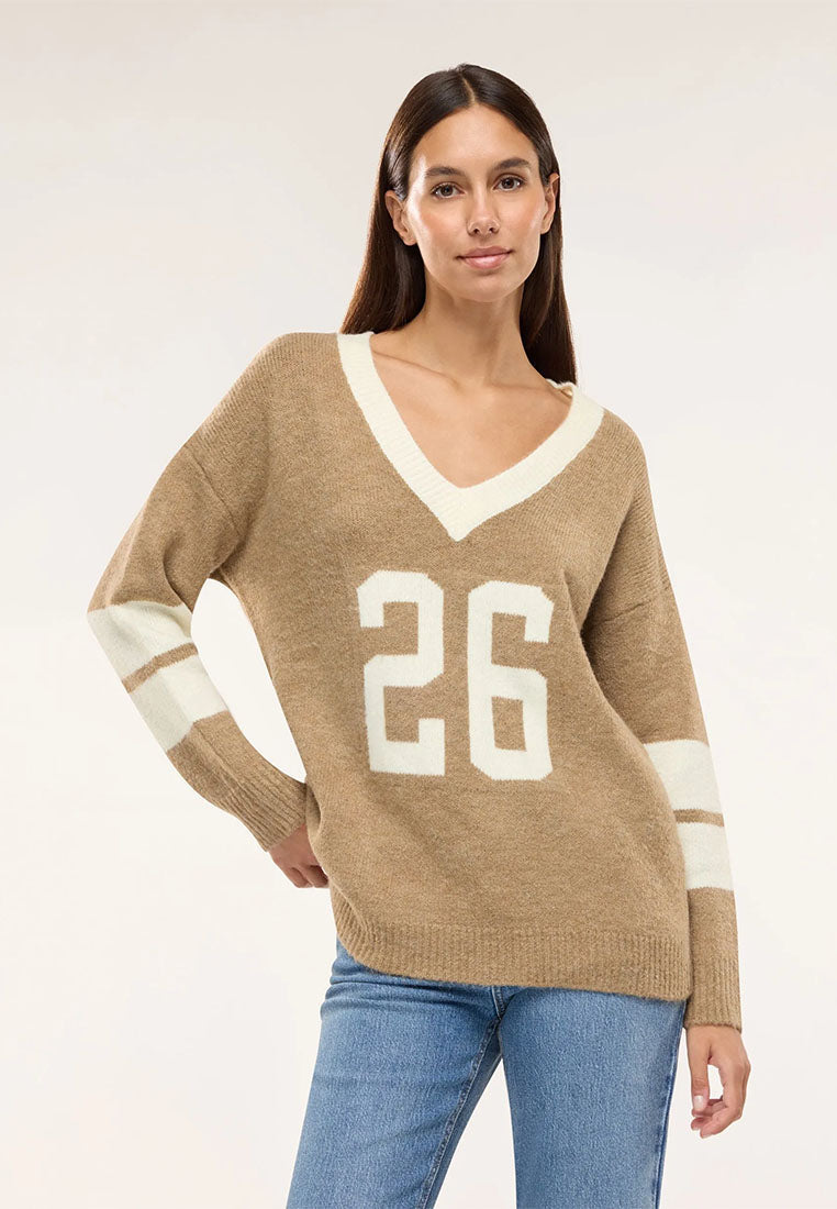 Women's Inlaid Number V-neck Sweater