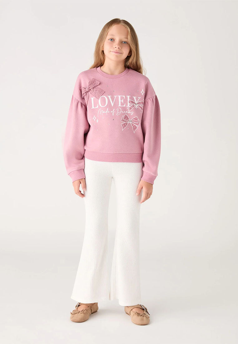 Sweatshirt with print and glitter effect bow for Girls