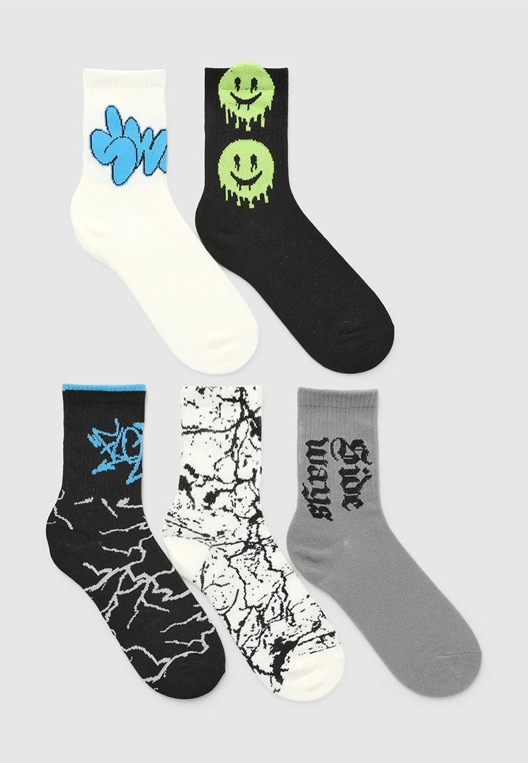 Pack of 5 children's socks with graffiti prints for Boys