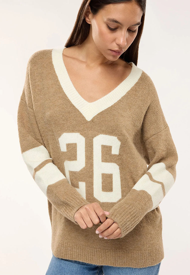 Women's Inlaid Number V-neck Sweater