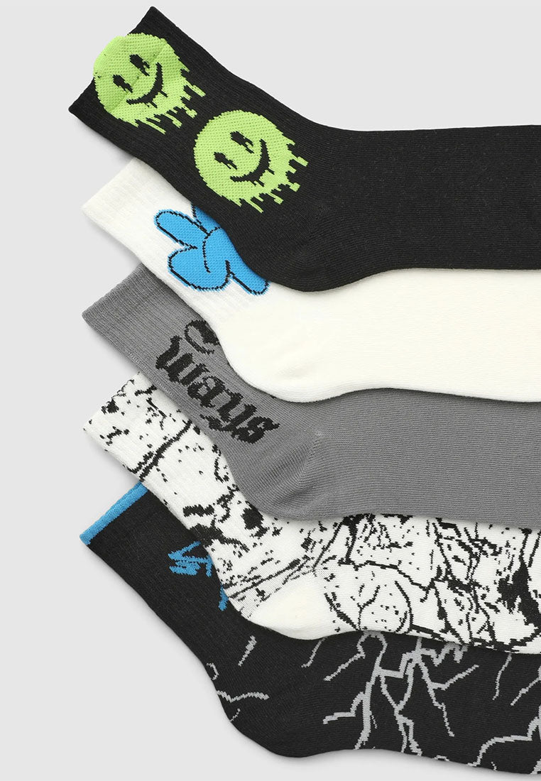 Pack of 5 children's socks with graffiti prints for Boys
