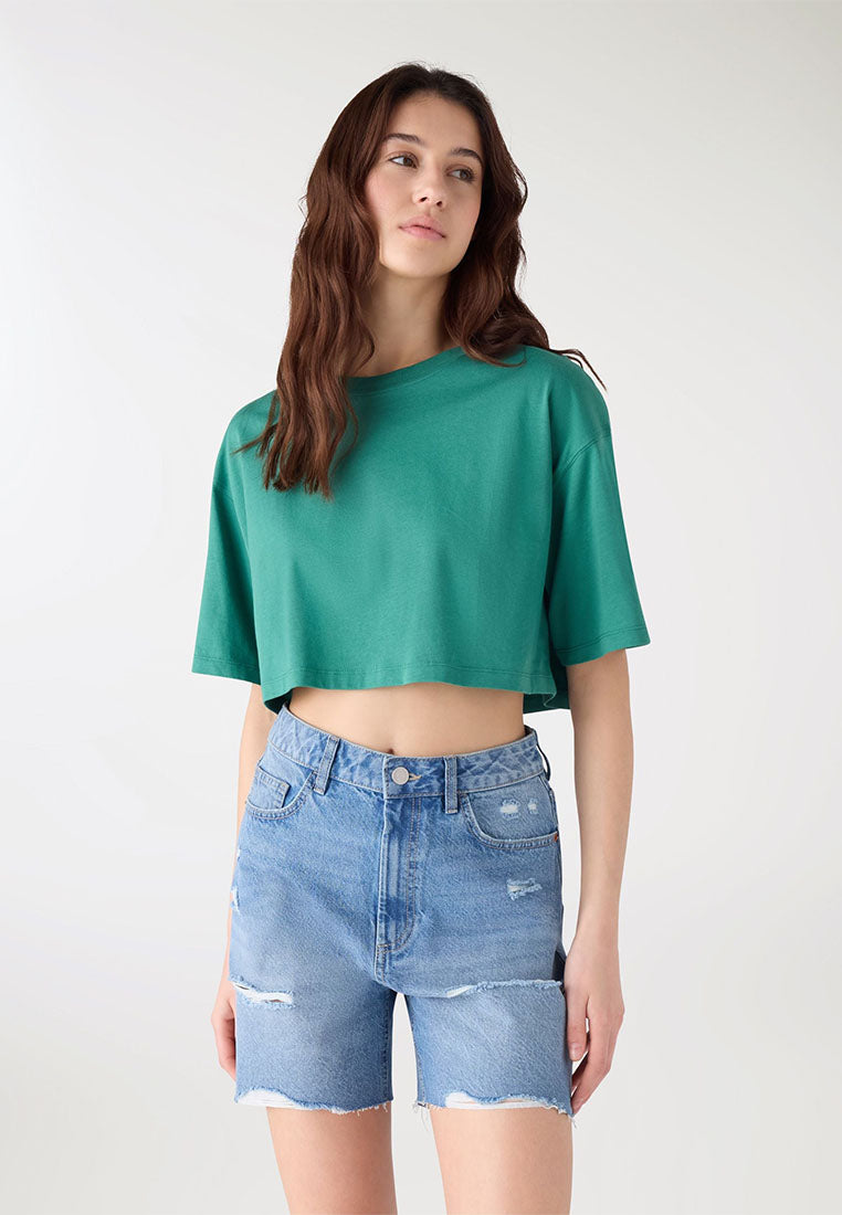 Solid Colour Crop Top T-shirt