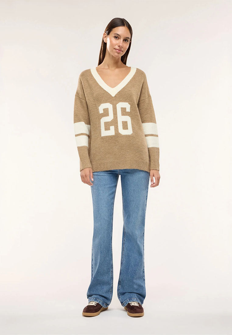 Women's Inlaid Number V-neck Sweater