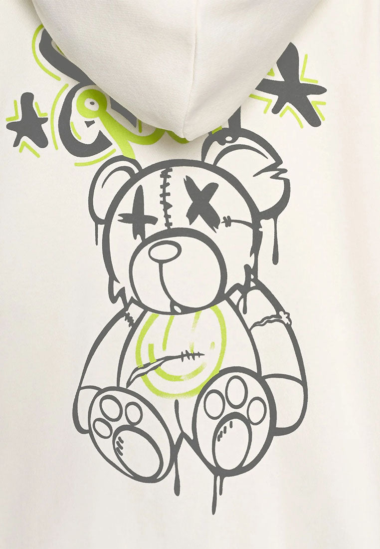 Hooded zip-up sweatshirt with bear print for Boys