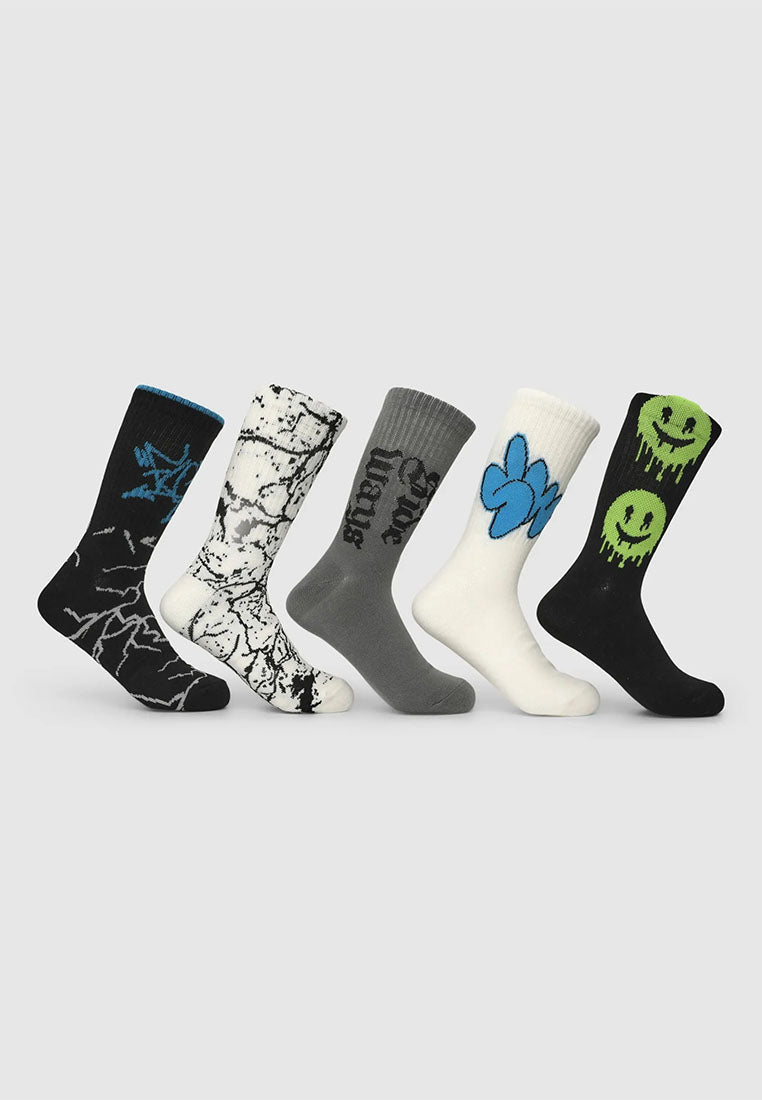 Pack of 5 children's socks with graffiti prints for Boys