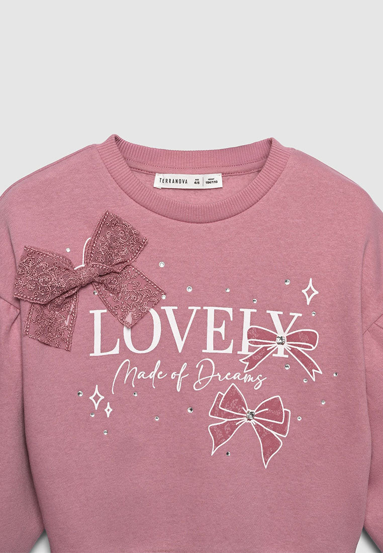 Sweatshirt with print and glitter effect bow for Girls