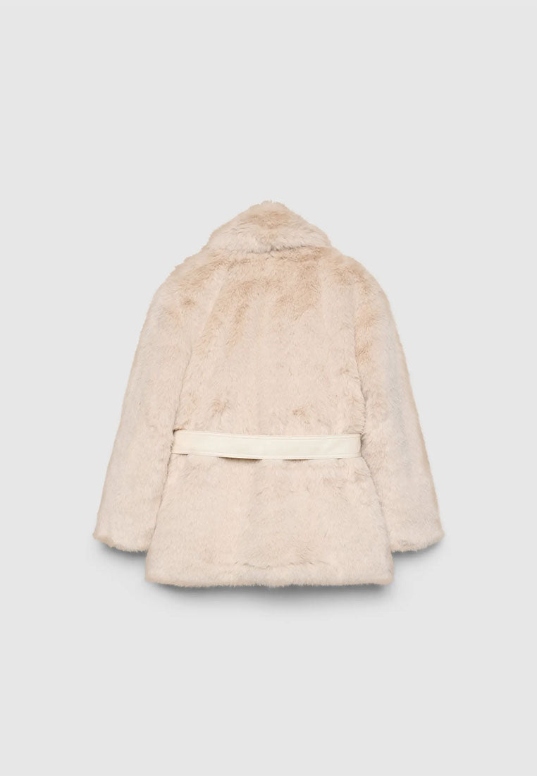 Women's Short coat with belt and long faux fur collar