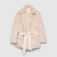 Women's Short coat with belt and long faux fur collar