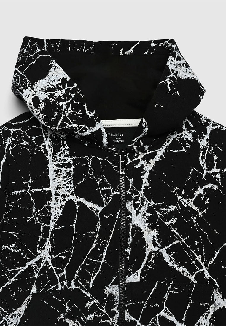 Hoodie with zip and marbled print for Boys