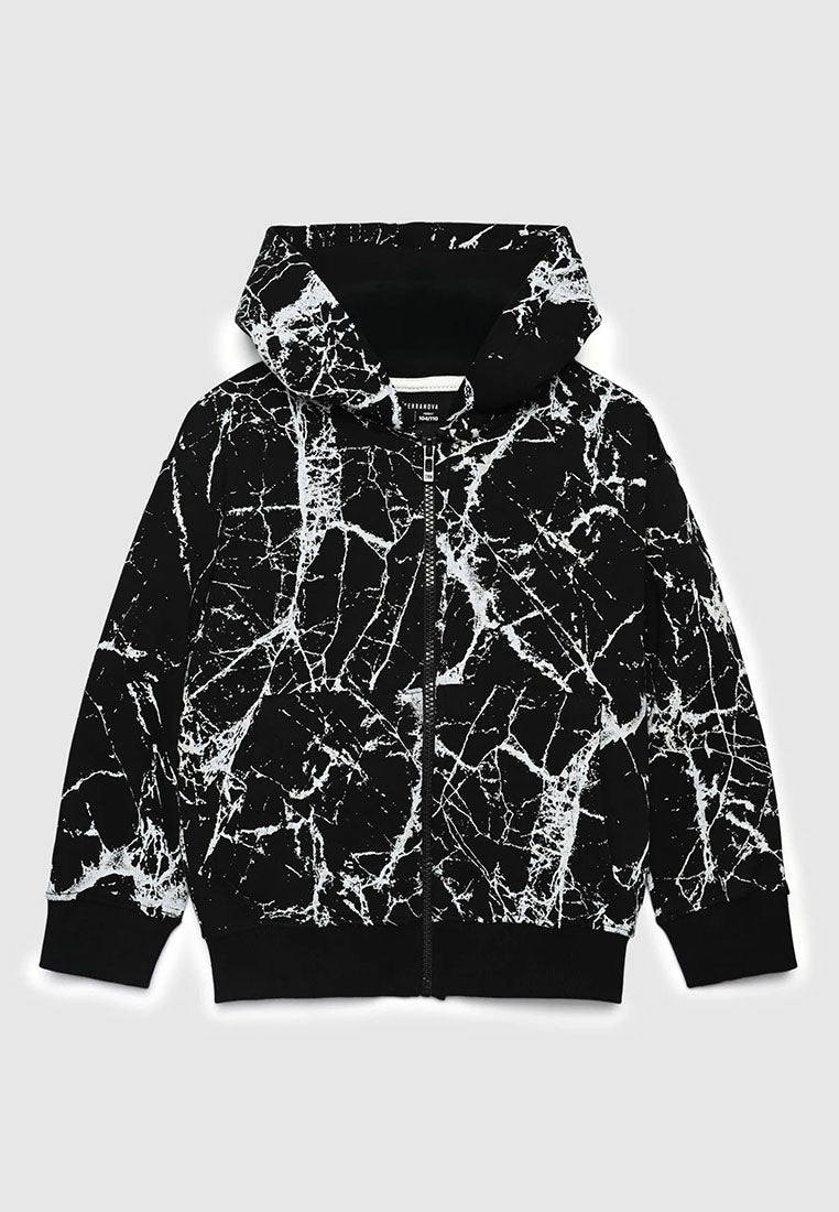Hoodie with zip and marbled print for Boys