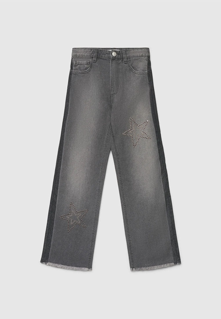 Wide-leg jeans with studded stars for Girls