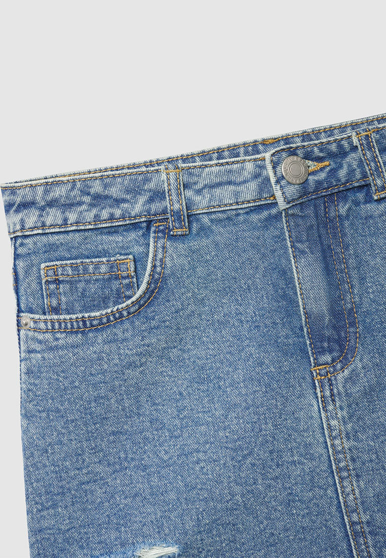 Ripped Denim Mini Skirt for Girls