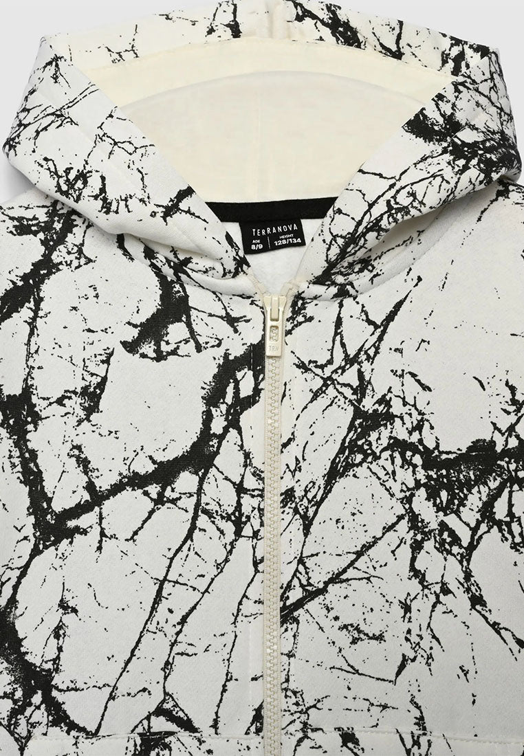 Hoodie with zip and marbled print for Boys